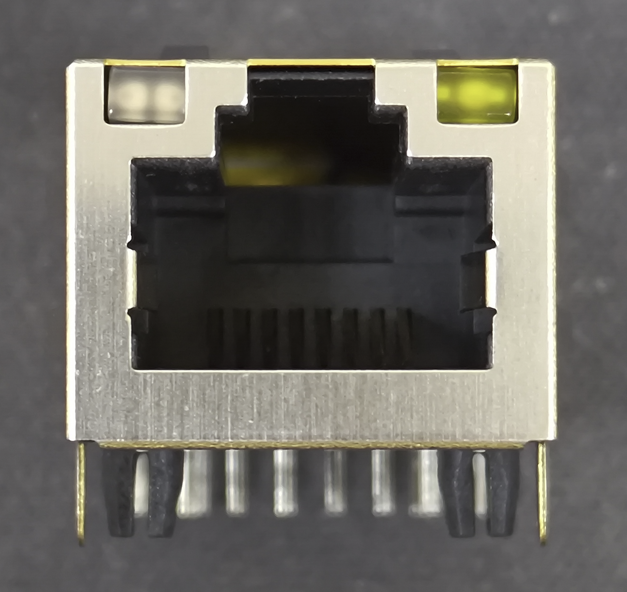 Front view of Allied Components AR11-3665I 10/100 Base-T RJ45 connector