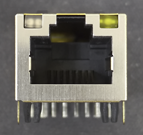 Front view of Allied Components AR11-3665I 10/100 Base-T RJ45 connector